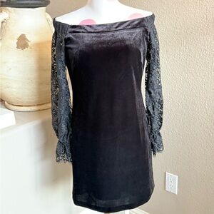 WHBM Velvet Off-the-Shoulder Lace Sleeves Party Shift Dress, Size 4